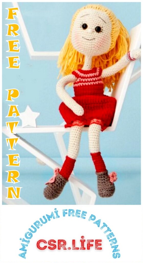 Cute Doll in Red Dress Amigurumi Free Crochet Pattern