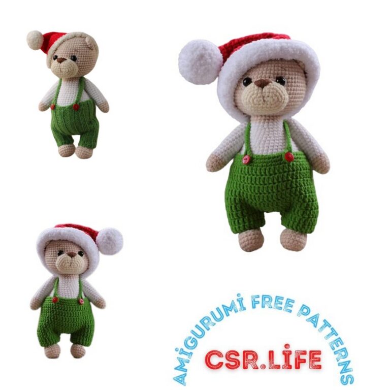 Teddy Bear in Christmas Hat Amigurumi Free Pattern
