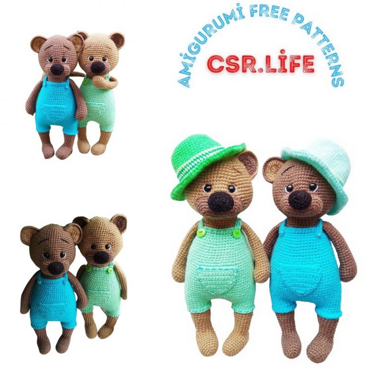 Teddy Bear in Overalls Amigurumi Free Pattern