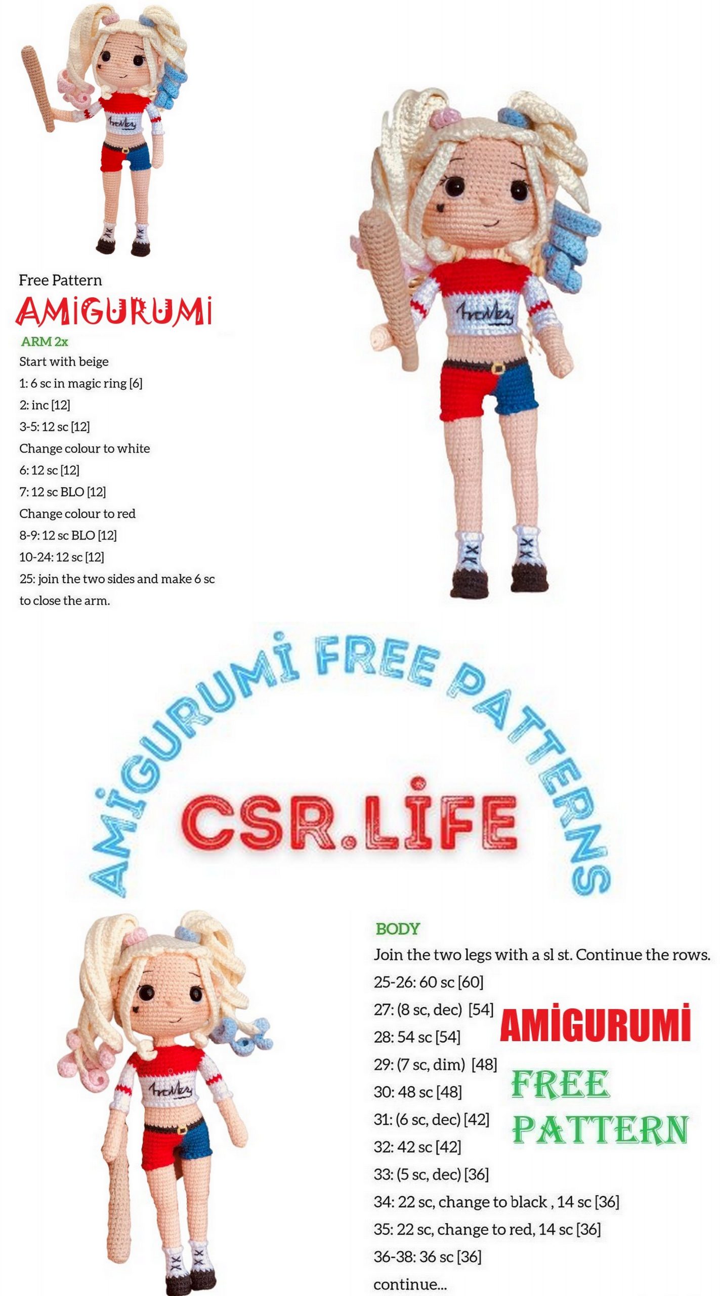 Boneca Arlequina Amigurumi