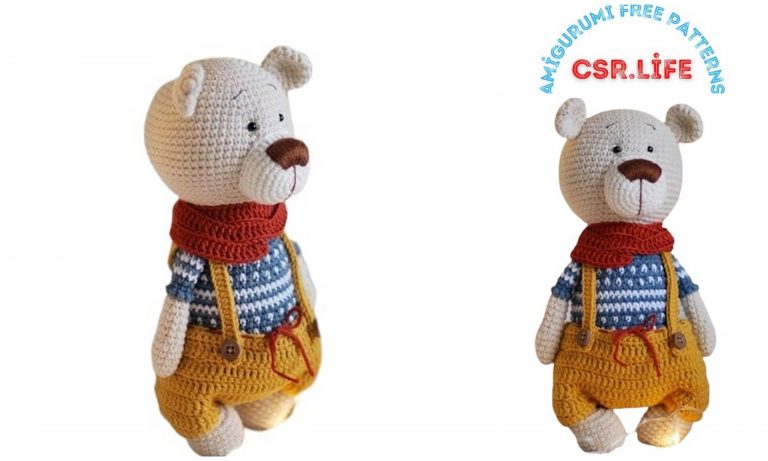 Amigurumi Cute Teddy Bear in Overalls Free Crochet Pattern